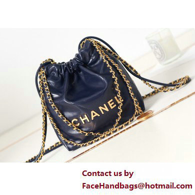 Chanel Shiny Calfskin  &  Gold-Tone Metal CHANEL 22 Mini Handbag AS3980 Navy Blue